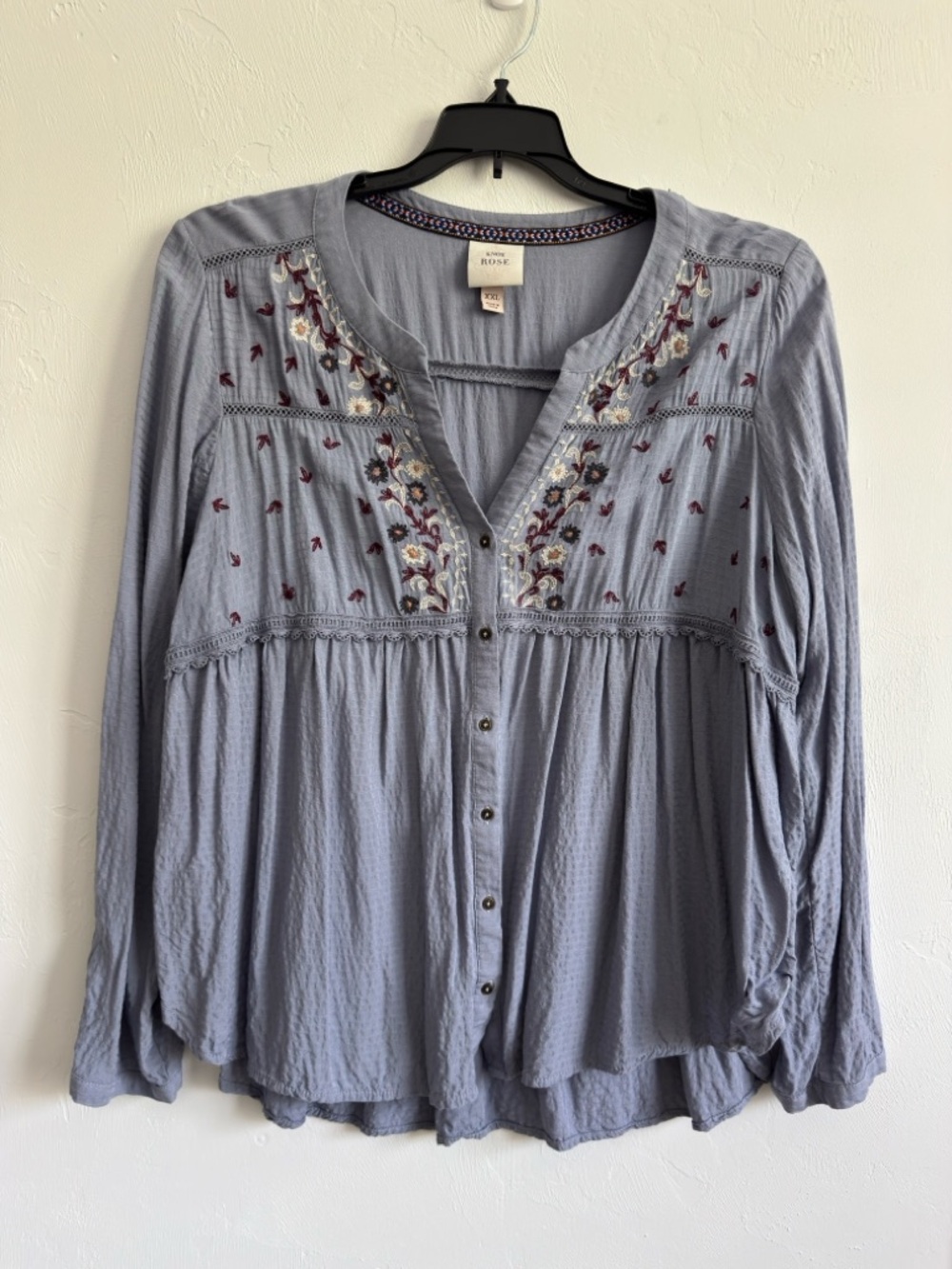 Knox Rose Boho Embroidered Top XXL Blue - Picture 2 of 10
